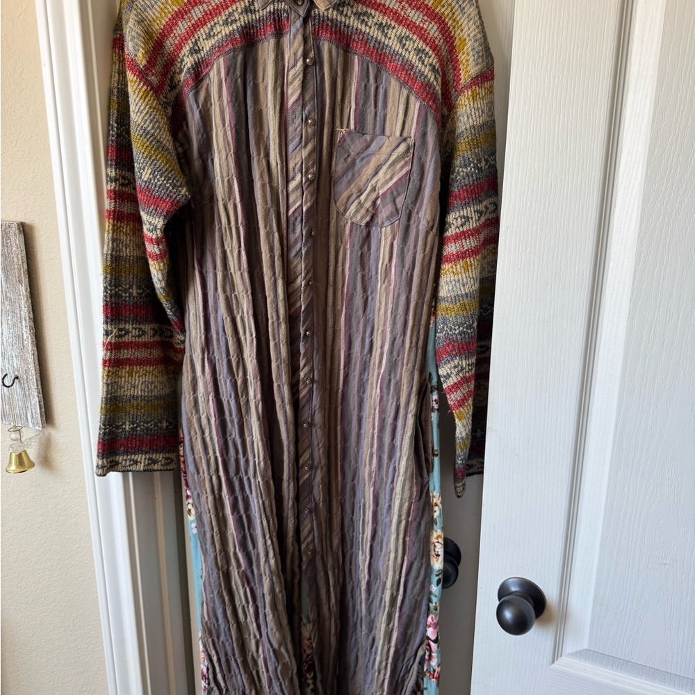 Long Sleeve Striped and Knit Maxi Dress in Multicolor